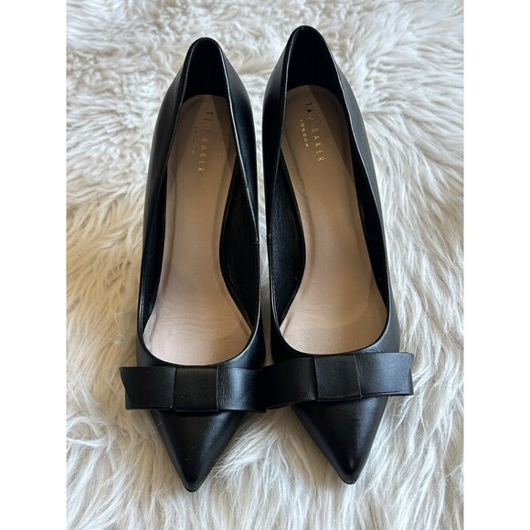 Ted Baker Women’s Size 37 Black Leather Bow High Heels Pumps Career - Picture 3 of 15